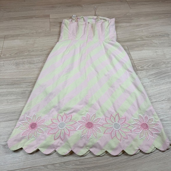 Lilly Pulitzer Sienna Pink Lime Green Striped Seersucker Strapless Floral Sz 6 - Picture 7 of 8